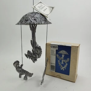 Vintage 1990 Carson Pewter Wind Chimes 16" Children Swinging Canopy Tree #2575 - Picture 1 of 24