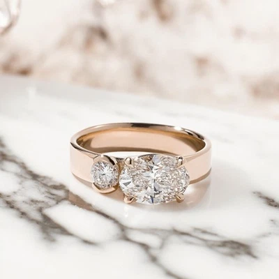14k Rose Gold Ring For Engagement Lab Grown IGI Oval 1.85 Ct Certified Diamond - Image 1 of 4