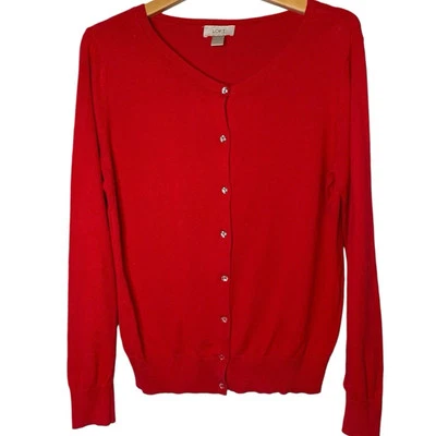 Loft Cardigan Women's Size Medium Red Button Up Colorful Career Wear Cotton - Image 1 of 4