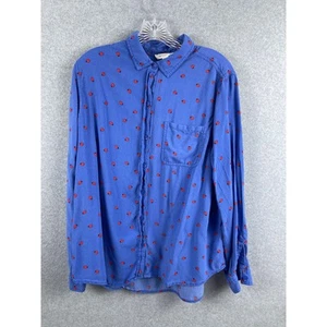Beachlunchlounge Shirt Women's XL Blue Ladybug Button Down Long Sleeved Spring - Picture 1 of 9