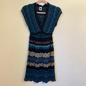 M Missoni | Open Knit Mini Dress Size XS Beach Coverup Resort Blue Black Scallop - Picture 1 of 11