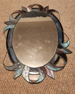 Vintage Hand Made Stained Glass Mirror Wall Hanging Crafted Funky Classic - Picture 1 of 9