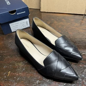 Cole Haan Camila Damenschuh Skimmer flach schwarz Leder spitz zulaufend Webmuster 7,5b - Bild 1 von 7