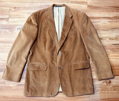 Lands End Blazer Sport Coat Men 46L Tan 2 Button Corduroy Preppy Casual Jacket - Image 1 of 4