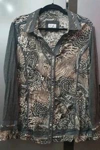 Canda C&A Crinkled Grey Paisley Blouse EU UK22 US18 Patchwork Top Y2K 90s Shirt - Picture 1 of 23