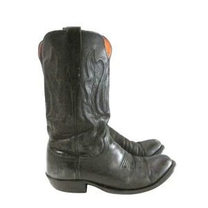 LUCCHESE Herren Schwarz Leder Rindsleder Westernstiefel - Runde Spitze Größe 9EE 80050 - Bild 1 von 12