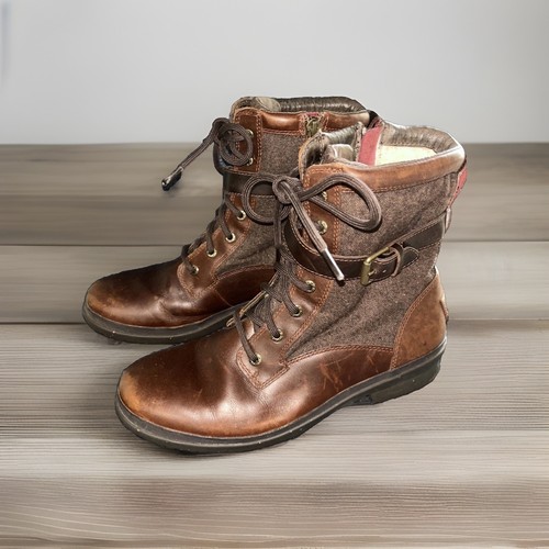 Stivali impermeabili UGG Kesey in pelle marrone castagno da donna misura 8 5