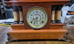 Reloj Seth Thomas Cherry Adamantine 4 Pilares Manto Imperial con Cabezas de León, Llave. - Imagen 1 de 14