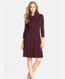 Eliza J Strickkleid Netz Wasserfallausschnitt Merlot weinrot XL  - Bild 1 von 9