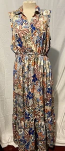 Lapogee Women’s Dress Size XL Paisley Beige Print V Neck Elastic Waist Polyester - Picture 1 of 11