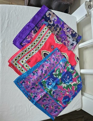 3 Bufandas de Seda Japonesas Miel De Colección Pañuelo Floral Paisley Foto 1 de 4