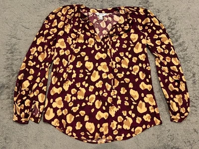 Nine West V Neck Top Womens XS Purple Long Sleeve Lightweight Patterned - Image 1 of 4