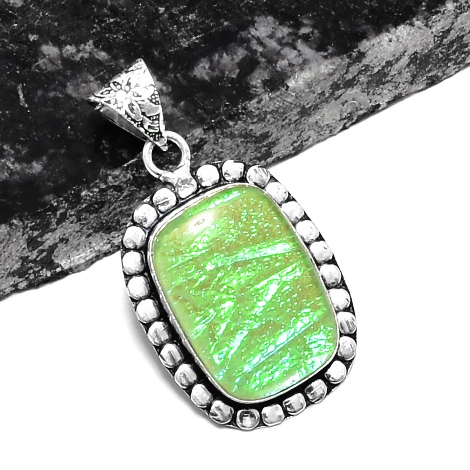 Pingente de opala de fogo triplo étnico feito à mão joia 1,84" P-1018 - Imagem 1 de 1