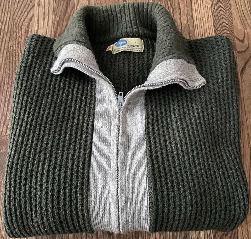Suéter Tejido Vintage Peregrino Ropa Deportiva Cremallera Completa Chaqueta Años 60 Lana Orlon Acrílico L Foto 1 de 4