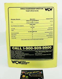 1991 WCW Official Line Up Sheet Saturday February 23, Mecca Arena w/ Autographs - Picture 1 of 3