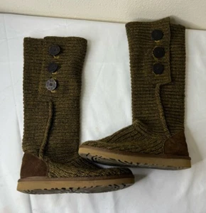 UGG Australia Women Classic Cardy Sheepskin Brown Knit Boots 5819 Size 7 - Picture 1 of 8