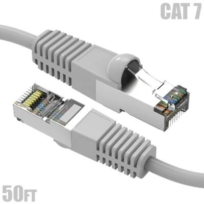50FT Cat7 RJ45 Network LAN Ethernet SSTP Patch Cable Shielded Copper 600MHz Gray - Image 1 of 4