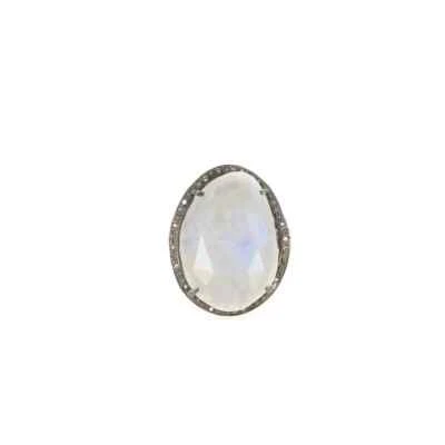 Moonstone Gemstone & Pave Diamond Ring,Handmade Ring,925 Sterling Silver,Gift - Image 1 of 4