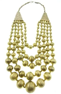Vintage Chunky Boho Statement Necklace Graduated Brass Bead Multistrand India? - Picture 1 of 9