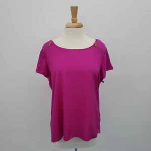Calvin Klein Womens Short Sleeve Zipper Accent Detail Blouse Top Size XL Purple - Picture 1 of 13