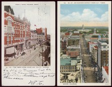 1909 (2) OLD DENVER CO 16th ST POSTCARDS * TABOR OPERA & ABOVE VIEW * PC7520