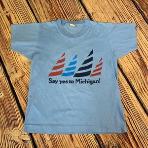 Screen Stars Vintage Michigan T-Shirt Graphic Tee Souvenir Youth Size 10-12 - Picture 1 of 8