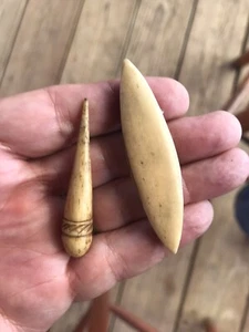 Antique 1800’s Sailor Inuit Boat Netting Tool Shuttle & Awl Small 2 PCs - Picture 1 of 13
