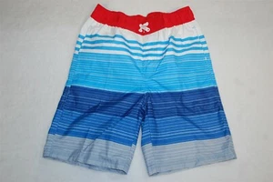 Boys Swim Trunks BOARD SHORTS Lined BLUE GRAY WHITE STRIPE Pockets XL 16-18 - Picture 1 of 2