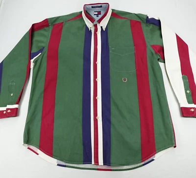 Camisa Tommy Hilfiger De Colección Para Hombre Talla XL Multicolor Rayas Manga Larga Años 90 Foto 1 de 4