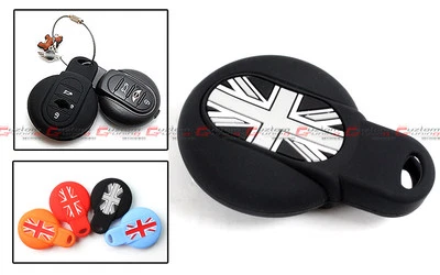 FOR 2015-2017 F56 MINI COOPER BLACK GREY UNION JACK SILICONE KEY FOB COVER CASE  - Imagem 1 de 2