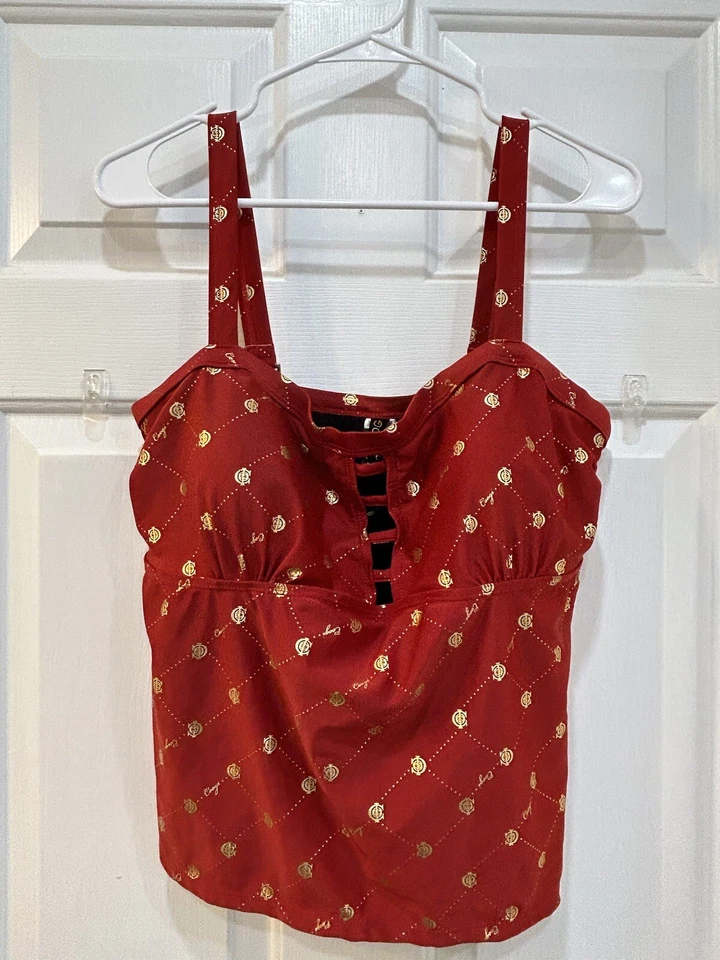 Coogi 2X Rojo Dorado Logo Tankini Traje de Baño Top Bikini Traje de Baño Playa Ropa de Resort Foto 1 de 4