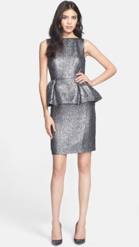 Abito Peplum Kate Spade New York 'ANDI' nuovo con etichette $448 in argento canna di fucile Z376 10