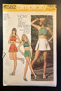 Vintage Simplicity 5582 Sewing Pattern Halter Short Skirt Skort sz 14, Cut - Picture 1 of 3