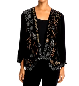 Johnny Was Jenai Samt bestickt Bolero Kimono Cardigan schwarz Größe S ~ Neu mit Etikett - Bild 1 von 8
