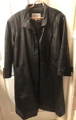 Chaqueta de cuero Winlit para mujer pequeña negra larga gabardina Foto 1 de 4