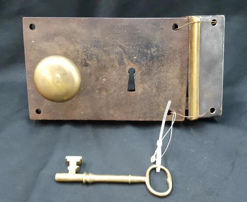 Restored 1800's Right Sided Iron & Brass Carpenter Style Lock Set Cover
