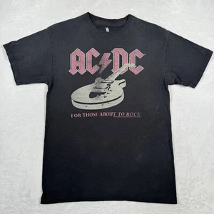 ACDC Shirt Black Guitar Cotton Junk Food Clothing LA Rock Short Sleeve Sz Small - Picture 1 of 10