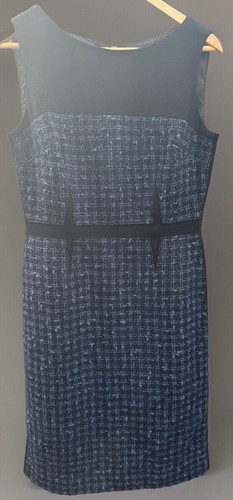 Abito a tubino senza maniche in tweed blu navy TORY BURCH Sloane taglia 6 stile 33131413