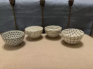 Set Of 4 Certified International Ice Cream Bowls 5" by 2.75” Set of 4 Blck/Whte - Picture 1 of 11