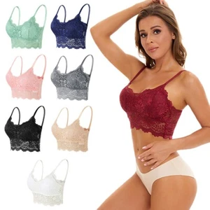 Women Girls Lace Bralettes Bralette Padded Lace Bandeau Bras w/Straps - Picture 1 of 19