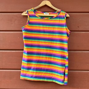 Vintage 70s Turtle Bax Rainbow Striped Tank Top Sleeveless Shirt Surf Skate Sz M - Picture 1 of 3