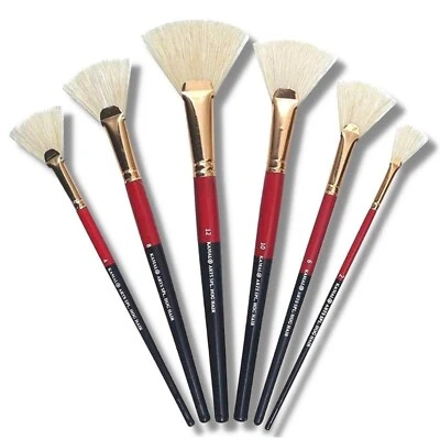 Artist Quality HOG Hair Fan Brush Set 6Pcs for Acrylic Painting And Oil Painting - image 1 of 2
