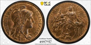 France 1898 10 Centimes Pcgs Ms64 Red Brown Gad 277 F-136 - Picture 1 of 4