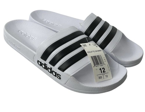 Sandali da uomo Adidas Adilette comodi slide nuovi con etichette nero bianco taglia 12