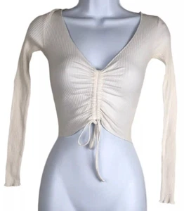 Top donna Princess Polly maglia aperta manica lunga bianco boho crop taglia 8 - Foto 1 di 5