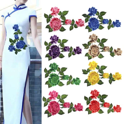 Rose Flower Patch Iron Sew On Embroidered Badge Clothes Embroidery Applique DIY - Image 1 of 4