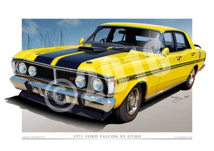 Ford XY GT Falcon Drawing | XY GTHO Print Available in 17 Colours (unframed) - Picture 1 of 21