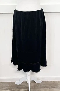 J Jill Skirt Large Black Midi Slinky Slip Lace Trim Lightweight 90s Goth - Picture 1 of 11