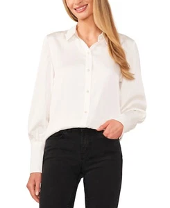 CeCe Women's Luxe Satin Imitation Pearl Button Down Blouse Size XL - Picture 1 of 2