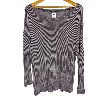 NSF Suéter Tejido Térmico Pullover Suéter Talla L Púrpura Blanco Jaspeado Rayas Foto 1 de 4